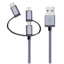 Cabo 3 em 1 Lightning MFI Micro-USB e USB-C 1,5m LMC31GR Geonav