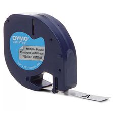 Fita Rotulador Letratag 12mm x 4 Metros Preto/Prata Metálica 91338 - Dymo