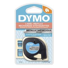 Fita Rotulador Letratag 12mm x 4 Metros Preto/Prata Metálica 91338 - Dymo