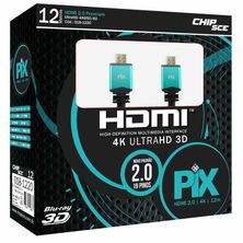 Cabo HDMI 2.0 4K UltraHD 19 018-1220, 12 metros - PIX